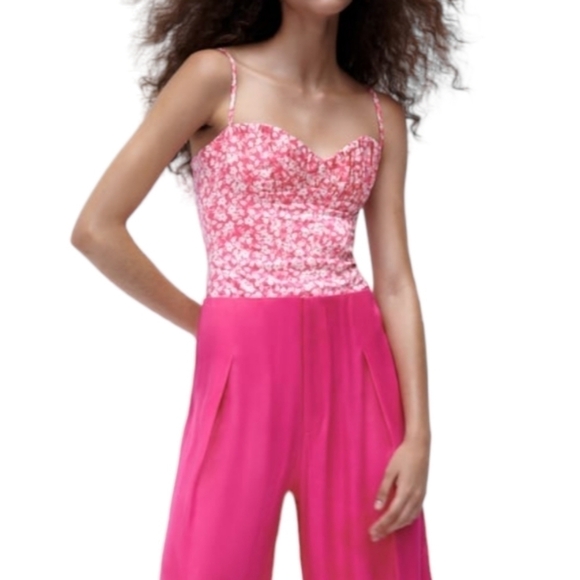 ZARA printed floral corset bodysuit NWT barbie barbiecore valentine's day - Picture 3 of 8